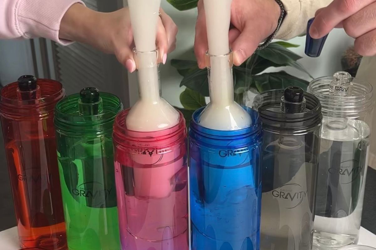 Gallant gravity bongs lined up smoke coming out