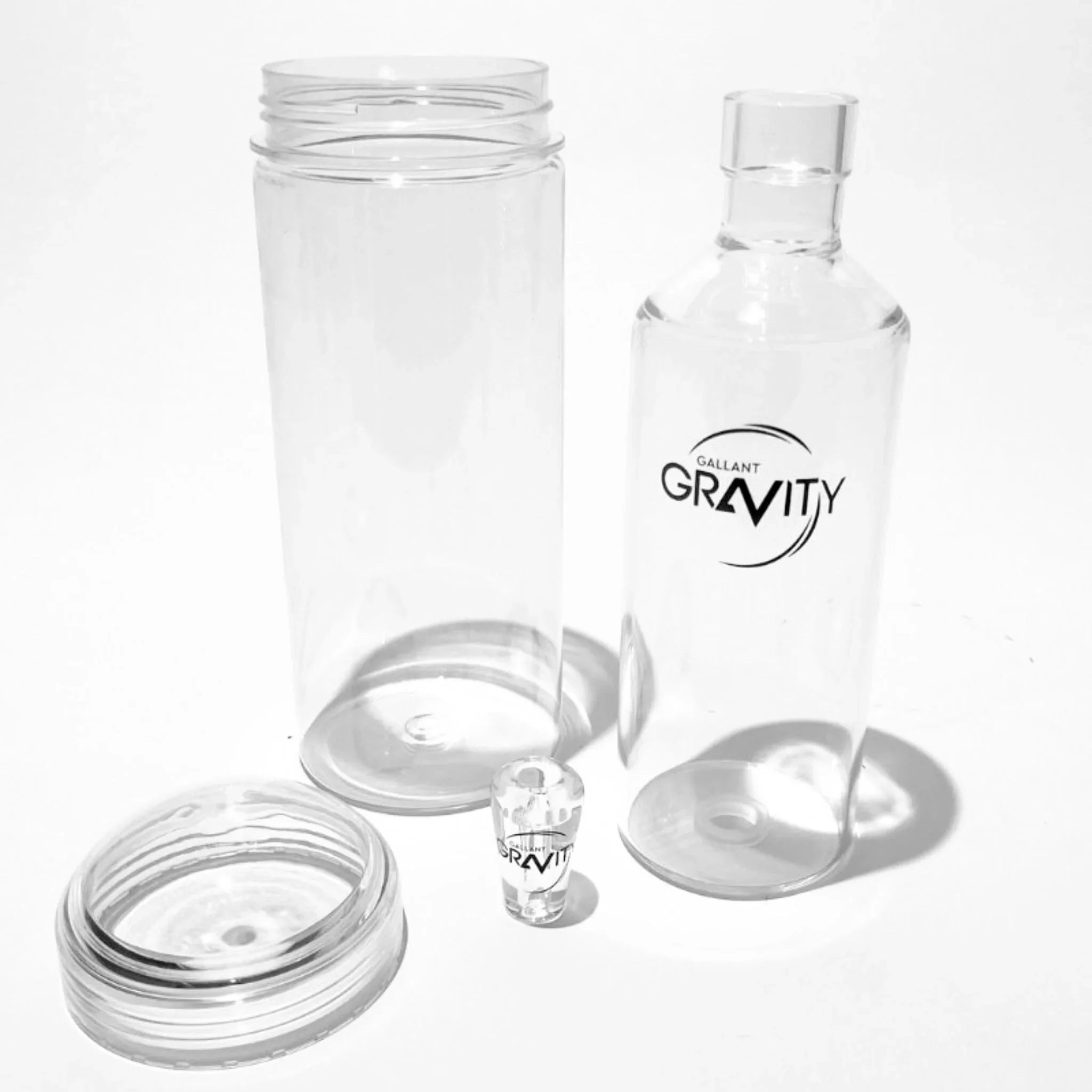 Crystal travel glass gravity bong laid out