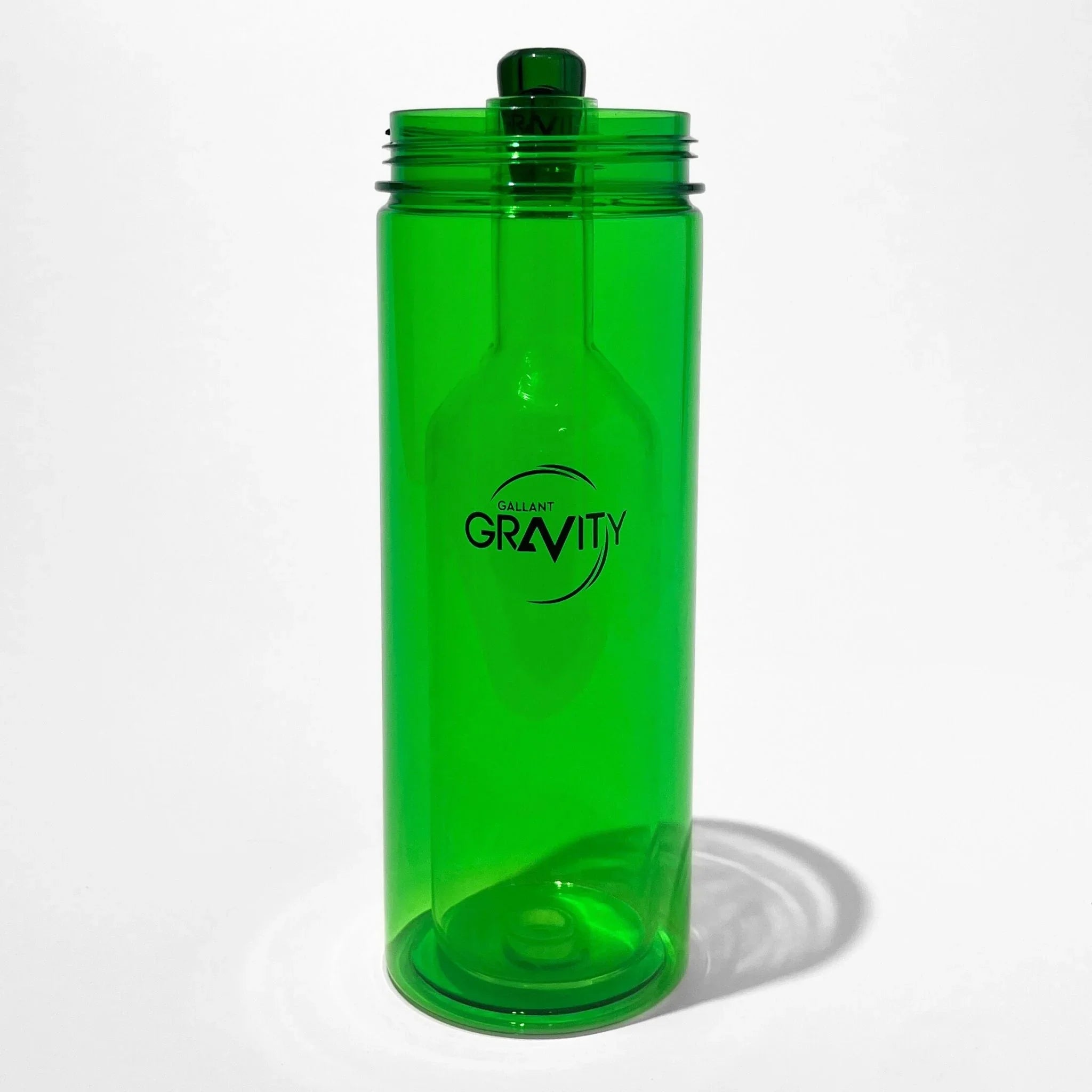 Transparent green gravity bong with cylindrical design on white background