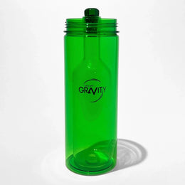Transparent green gravity bong with cylindrical design on white background