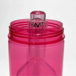 Translucent pink glass gravity bong base with clear glass bowl insert, modern design