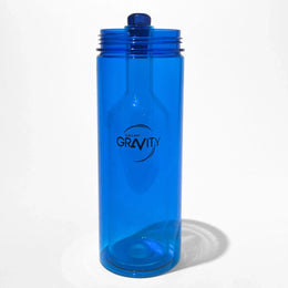 Blue glass gravity bong with modern design on a white background